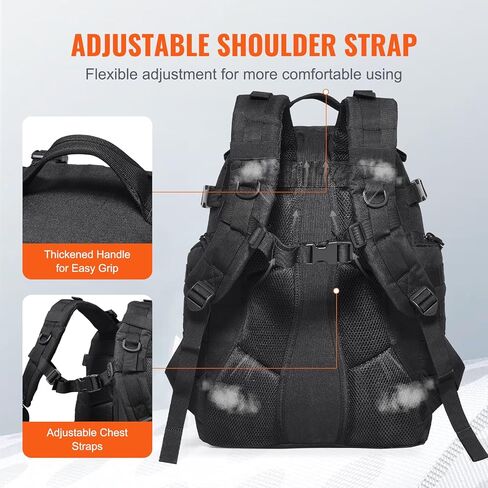 VEVOR Tactical Backpack, 25L Laptop Backpack with Molle Design and Multi Compartments, Waterproof Tactical Backpack for Men, Millitary Army Backpack Bag Day Pack for Camping, Hiking, Gym in Saudi Arabia