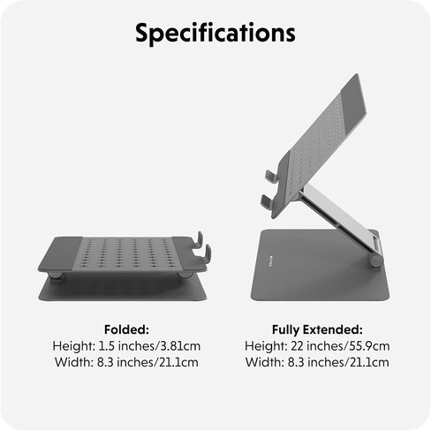 Hyperspace Adjustable Laptop Stand — Sleek, Foldable, Portable Aluminum Laptop Stand for 16" Devices — Height Adjustable to 22", Optimal Cooling, Non-Slip Grips in Kuwait