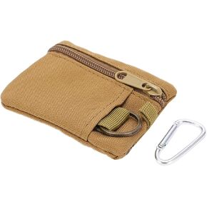 EDC Pocket Pouch, Mini Molle Pouch Wallet Tactical Keychain Pouches Multi Function Carabiner Gadget Utility Organizer Key Card Case Zipper Portable Military Outdoor Bag Tactics Waist(Brown)