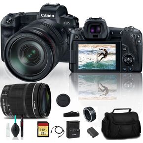 Canon EOS R Mirrorless Digital Camera 3075C012 with 24-105mm Lens with Canon EF Mount Adapter, Canon EF-S 18-135mm Lens, Bag, 32GB Card and More (Renewed)