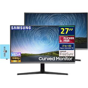 SAMSUNG 27" Curved Monitor with FHD VA Display, AMD FreeSync, Low-Blue Light Mode, Adjustable Tilt, VESA Mount (75x75mm), 1 x HDMI 1.4, VGA, & Dockztorm USB Port Expander (2025 Latest Model) (2 Pack)