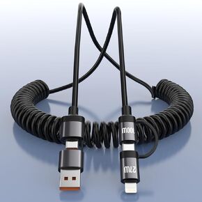 4 in 1 Charging Cable Carplay Cable USB C for iPhone 15,100W Fast Charging & Data Sync,1.6-5FT Retractable Car Charging Cable for iPhone 16,15 Pro Max,Samsung Galaxy,CarPlay,Android Auto (Black)