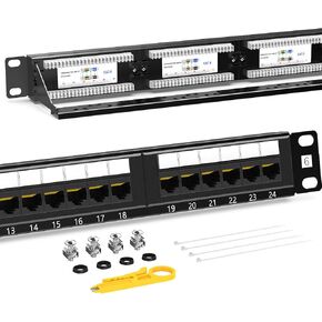 AMPCOM Premium Series CAT6 24 Ports Patch Panel, Rack Mount - 1U, 19 inch, RJ45 Ethernet 568A 568B, 15u Gold Plated, with Rear Cable Support Bar in Saudi Arabia