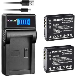 Kastar Battery (X2) & LCD Slim USB Charger for Panasonic CGA-S007 CGA-S007A CGR-S007 CGAS007 and DMC-TZ1 DMC-TZ2 DMC-TZ3 DMC-TZ4 DMC-TZ5 DMC-TZ11 DMC-TZ15 DMC-TZ50 DMC-TZ50-K DMC-TZ50-S Digital Camera