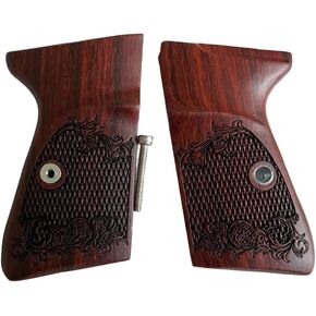 New Handmade reproductive Padauk Wood Grips Compatible with Compatible with Walther PPK/S, PP, New PPK/S .22 LR, Checker and Flower Engraved #PPKS01