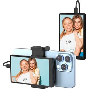 5" Phone Vlog Selfie Monitor Screen - Back Camera Selfie Monitor for iPhone & Android Vlogging w/Magnetic Phone Mount Bluetooth Remote for TikTok YouTube Live Streaming (Dark Black, 5'')