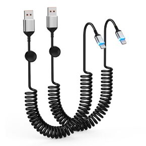 Coiled Lightning Cable,2 Pack,3FT iPhone Cord for Car Apple CarPlay Cable [MFi Certified] iPhone Charger Cable,Retractable Short USB to Lightning Cable for iPhone 14/13/12/11,Pad,AirPods - Black