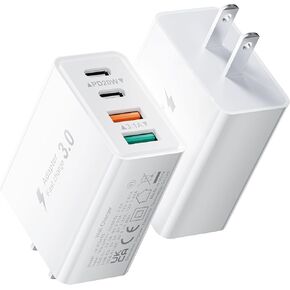 (2-Pack) 40W USB C Charger Block Fast Charging Cube 4-Port Type C Brick Dual PD&QC Wall Plug Adapter for iPhone All Series & iPad, Tablets, for Samsung, Cell Phones Android