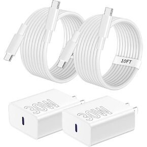 USB C Fast Charger for iPhone 16 15, 2 Pack 30W USB C Wall Charger Block with 2 Pack 10FT Long USB-C Chargers Cord Cable for iPhone 16 15 Pro Max/16 15 Pro/16 15 Plus/16/15/iPad, Galaxy S24/S23/S22