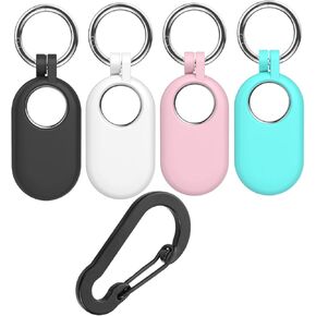 for Samsung Galaxy SmartTag2 Case Cover, 4 Pack Protective Silicone Case Cover and One Keychain for Galaxy Smart Tag 2 (2023) with Key Ring for Keys, Wallet, Pets (Black/White/Pink/Mint)
