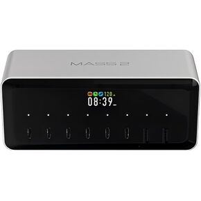 MASS2 200W Desktop Super Power Station, 200W Output, 6 USB-C Ports, APP Control, Smart Power Allocation, Screen Display, Active Cooling