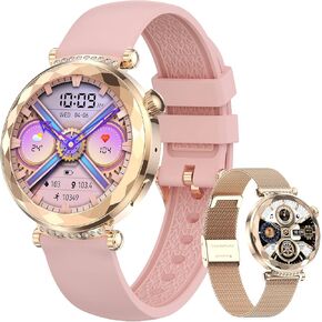 Smart Watch for Women, Fitness Tracker for Android/iOS, 1.19" AMOLED Screen Smartwatches with NFC, Female Cycle, Heart Rate, Sleep Monitor, Activity Tracking (2 Watch Bands) Gold