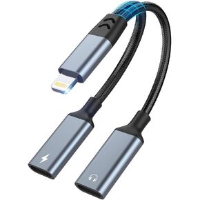 Opluz Dual Lightning Headphone Adapter for iPhone Splitter Audio and Charge [MFI Certified] Compatible with iPhone 14/13/12/11/XS/XR/8/7/6/iPad