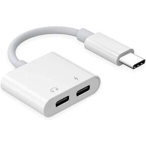 White USB C to USB C Headphone Splitter Adapter for iPhone 15,Dual USB C AUX+ PD Fast Charger Dongle Splitter Adapter Compatible with iPhone 15/15Plus/15Pro/15Pro Max Support Call+Charging Accessories