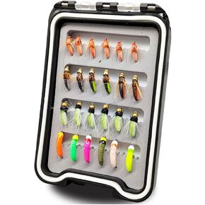 Kylebooker 24pcs Fly Fishing Flies Assortment Kit Dry Wet Flies Nymphs with Fly Box(B- Style)