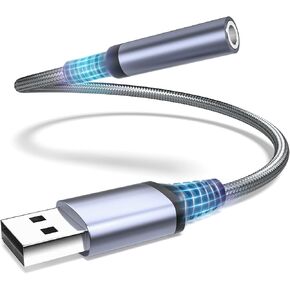 USB to 3.5mm Jack Audio Adapter, USB to Audio Aux Cable External Stereo Sound Card, USB to 3.5mm TRRS Female Headset for PS4/PS5/Headphone/Mac/Linux/PC Windows/Laptop/Desktops/Docking Station (Gray)