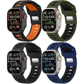 MoKo 4Pack Sport Bands Compatible with Apple Watch Ultra 2/Ultra Band 49mm 46mm 45mm 44mm 42mm for Men, Wide Silicone Loop Strap Smart Watch Band for iWatch Ultra 2 Series 10 9 8 7 6 5 4 SE,Multi-C A