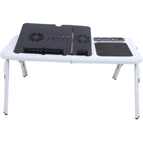 Laptop Folding Desk, Sliding Keyboard Tray Adjustable Laptop Stand with Large Cooling Fan for Notebook Laptop, Tablet
