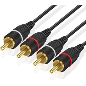 TNP RCA Cables 6ft - Gold Plated 2RCA Male to 2RCA Male Stereo Audio Cable - 2 Channel RCA to RCA Audio Cable - Dual Shielded RCA Cable for Amplifiers, Car Audio, Home Theater, Speakers, Black