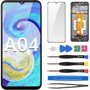 Screen Replacement for Samsung Galaxy A04 LCD Display Touch Digitizer Full Assembly with Frame Side Button Ear Speaker Vibration Motor Glass Repair Tools Kit SM-A045F (A045F/DS A045M)
