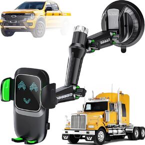 Wireless Charger Phone Holder Mount for Truck,【Tri-Fold 10-inch Long arm 】 for Pickup Qi2 15W Smart Fast Charging Heavy Duty Truck and Large SUV Windshiele/Dashboard,for iPhone Samsung LG