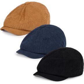3Pcs Newsboy Hat for Men Women Elastic Corduroy 8 Panel Flats Cap