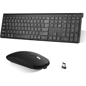 UrbanX Plug and Play Compact Rechargeable Wireless Bluetooth Full Size Keyboard and Mouse Combo for ‎LG ‎50UP8000PUR TV - Windows, macOS, iPadOS, Android, PC, Mac, Laptop, Smartphone, Tablet -Black