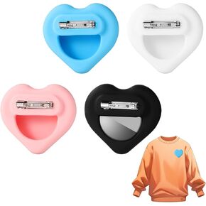 4pcs Silicone Holder for Airtag, 1.77x1.61in Heart-Shaped GPS Tracker Cases Cover Clip with Safety Pin Hidden Inside Clothes for Kids Children Elder People Accessories (Black, Blue, Pink, White)