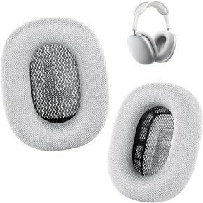 Ear Cushions for AirPods Max Headphone - Upgraded Mesh Earpads Replacement Compatible for Apple AirPods Max with Silicone Layer, Magnet, Memory Foam and Noise Isolation (White)