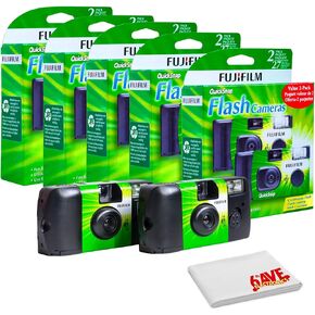 FUJIFILM QuickSnap Flash 400 One-Time-Use Disposable Camera with Flash (5X 2 Pack) + Microfiber Cleaning Cloth