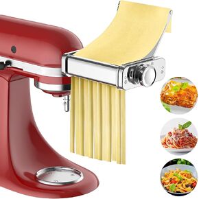 3 in 1 Pasta Attachment for Kitchenaid Stand Mixer, All Metal Pasta Maker Kitchenaid Attachment, Pasta Sheet Roller, Spaghetti Cutter, Fettuccine Cutter Maker Accessories and Cleaning Brush by Gvode