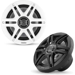 Clarion CMS-651-SWB 6.5-inch Coaxial Marine Speakers 30W RMS Power handling 1/2-inch (13 mm) Polymer Dome Tweeter Includes White & Black Sport Grilles