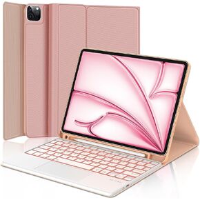 FARYODI Keyboard Case for iPad Air 11 inch (M2, 2024), 7-Color Wireless Touch Keyboard, Smart Folio Case with Pencil Holder, for iPad Pro 11" 4th/3rd/2nd/1st Gen and iPad Air 5th/4th Gen 10.9", Pink