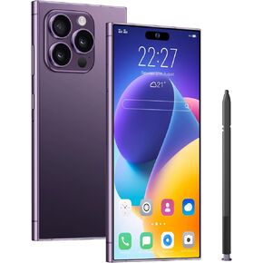 A15U Unlocked Phone, 8GB+256GB Full Netcom Unlocked Smartphone with S Pen, 6.8" Screen Cell Phone with Android 14 OS, 6800mAh Battery, Octa-Core CPU, Dual SIM, Face ID- Purple