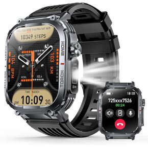 Military Smart Watch Sport Fitness Tracker, with LED Flashlight, Answer/Make Calls Message Notification,Heart Rate Blood Oxygen Sleep Monitor, 2.02“ Big Screen, for iPhone/Android Valentines Gifts