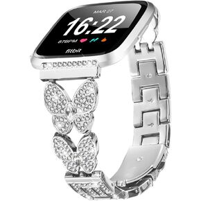 Bling Bands Compatible with Fitbit Versa/Versa 2/Versa Lite, Glitter Metal Bracelet Straps Luxurious Rhinestone Replacement Wristband for Women