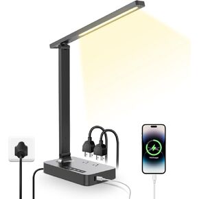 Power Strip with USB Ports Lamp : 2 Outlets 1 USB-A Ports 1 Type-C Ports, Desk Lamp for Home Office with Surge Protection, Dorm Room Essentials, 5ft Extension Cord