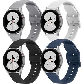 4 Pack Sport Bands for Samsung Galaxy Watch 4 40mm 44mm, Galaxy Watch 4 Classic 42mm 46mm, 20mm Soft Silicone Strap Replacement Band for Galaxy Watch 4 Women Men (Black+Gray+NavyBlue+White)