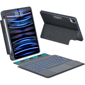 Keyboard Case for iPad 10.9/11 Inch Air 4th/5th Gen & Pro 11 1st/2nd/3rd/4th Gen (2018,2020,2021,2022) With Pencil Holder - Detachable Backlit Keyboard with Kickstand,Combo Touch Trackpad - Black