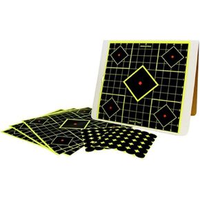 BIRCHWOOD CASEY Shoot-N-C 12" Sight-In Target Kit for Shooting - Easy to Assemble Heavy-Duty Self-Standing Cardboard A-Frame Target Stand & 4 12" Self-Adhesive Reactive Targets with 72 Repair Pasters