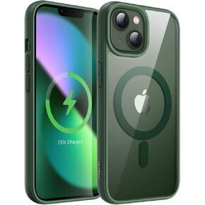 JETech Magnetic Case for iPhone 13 6.1-Inch Compatible with MagSafe, Shockproof Phone Bumper Cover, Solid Color Matte TPU Frame, Anti-Scratch Clear Back (Green)