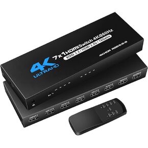 HDMI Switch 7 in 1 Out 4K@60Hz, BolAAzuL HDMI to HDMI Port Expander HDMI Hub Video Switcher Selector with Remote for 7 Inputs, Support 3D, HDCP2.2, HDR for PS5, Xbox Series X, HDTV, PC