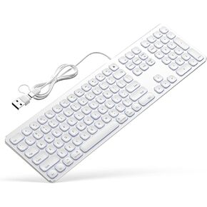 Yivandi All-Aluminum Backlit Keyboard for Mac OS -Plug and Play, Chic and Sleek Wired USB Keyboard with Numeric Keypad for iMac/Mac Mini or MacBook(Keyboard Riser Included)-White
