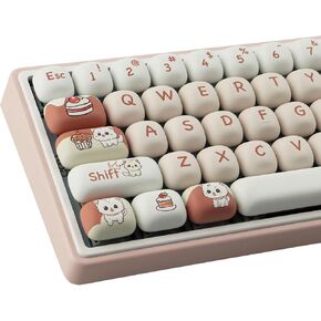 PBT Keycaps 147 Keys MOG Profile Keycaps, Pink Dessert Cat Keycaps Dye-Sublimation Cute Keycaps Custom Keycaps for Cherry Gateron MX Swithes Mechanical Keyboards