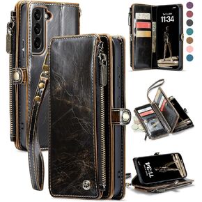 Defencase Compatible with Samsung Galaxy S22 Plus Case Wallet with RFID Blocking Card Holder for Women, PU Leather Magnetic Snap Flip Zipper Strap Phone Case Fit for Galaxy S22 Plus 5G 6.6", Coffee