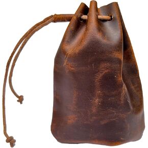 Hulara-Genuine Cowhide Leather Drawstring Shell Pouch Shotgun Ammo Storage Pouch Rifle Ammunition Ammo Shell Bag Rifle Cartridge Holder Leather Ammo Bag for Shotgun Shells