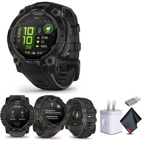 Garmin Instinct 3 45mm, AMOLED, Outdoor GPS Smartwatch, 24/7 Health Monitoring, 18 Days of Battery Life, Built-in Flashlight, Black (010-02936-00) Fitness and Tactical Smart Watch Bundle for Men