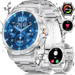 LIGE Military Smart Watch for Men(Answer/Make Call),1.43" HD AMOLED Rugged Smartwatch for iPhone Android Phone,Fitness Watch,Silver Sport Watch with 120+ Sport Modes/5ATM Waterproof/Heart Rate