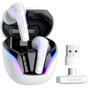 20ms Ultra-Low Latency 2.4GHz Wireless Gaming Earbuds: ENC Mic | Dual-Mode (2.4G + Bluetooth 5.3) for PS5/PS4, Meta Quest 3/3S/2, Steam Deck, Switch, PC & Mobile Devices | USB-C Dongle Included-White