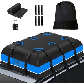 Car Rooftop Cargo Carrier Bag, 15 Cubic Feet Waterproof Car Luggage Roof Carrier for top of All Vehicle, Including Anti-Slip Mat, Storage Bag, 6 Door Hooks, Luggage Lock